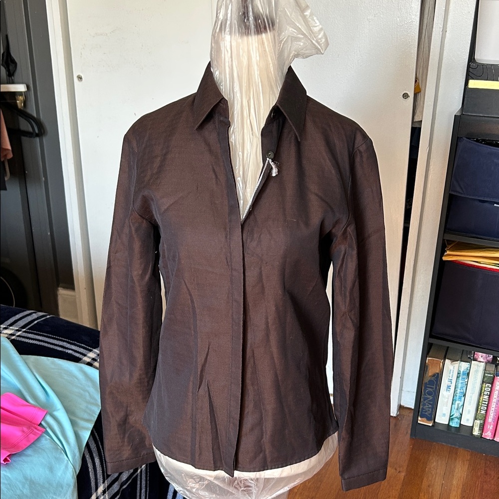 Zanella Dark Brown Tailored Collared shirt size 4 nwt